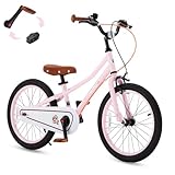 RoyalBaby Terra EZ Kids Bike, 18 Inch Balance Pedal Convertable Bicycle, Easy Learn Balancing to Biking Boys Girls Ages 5-9 Years Beginners, 18' Pink