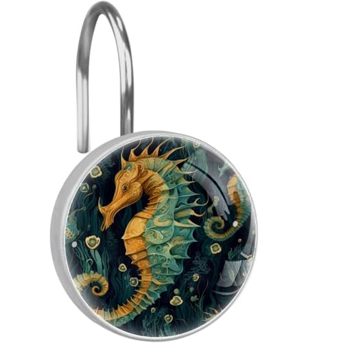 Crochets rideau de douche hippocampe pour déco salle de bain - 2