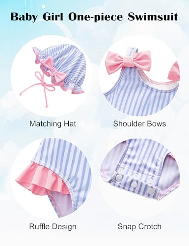 GEMLON Baby Girls One Piece Swimsuit Ruffled Bow Strap Color Block Stripe Bathing Suit for Summer Beach 18-24M Swimsuit Girl — view 5