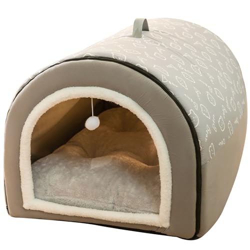 Cuccia Igloo Cane con Cuscino Removibile, Cuccia Cane Chiusa 2 in 1 Calda e Accogliente, Casetta per Cani da Interno Antiscivolo in Peluche e Cotone PP per Gatti Cani Conigli(Gray,75 X 50 X 50 cm)