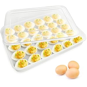 Covered Egg Holder for Refrigerator,30 Deviled Egg Tray with Lid,Plastic Egg Containers,Fridge Egg Dispenser Egg Storage Box