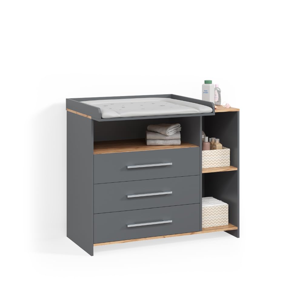 Livinity Fasciatoio Torino, Antracite/Rovere dorato, con 3 cassetti