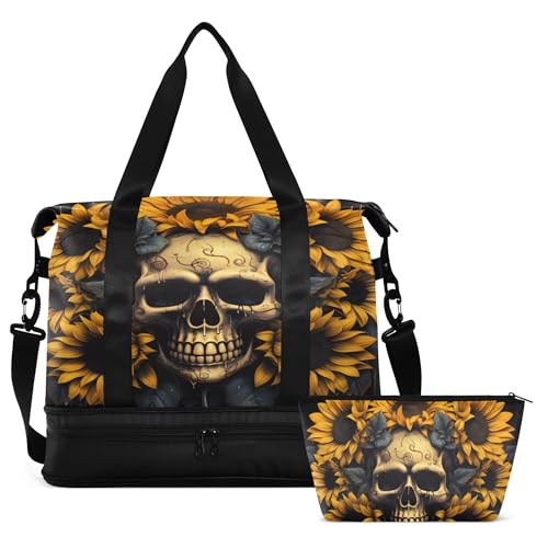 Sac de voyage tête de mort et tournesol avec poche humide pour vos week-ends