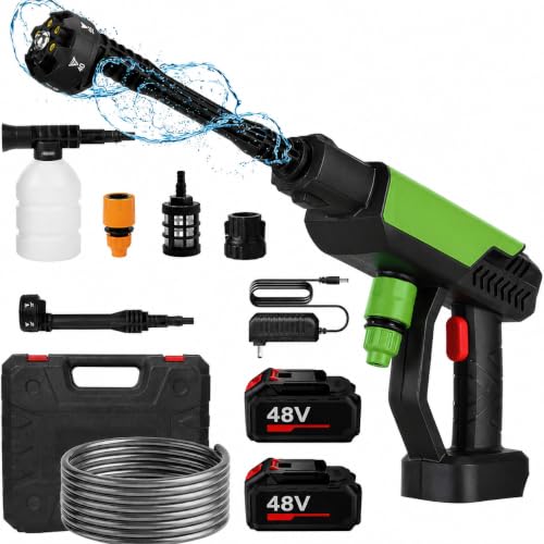Image of (Double Battery) Cordless Portable Wireless Pressure Washer Gun 48V 12000mAh High Pressure Water Gun for Car Wash & Bikes Cleaning with Adjustable Nozzles & Charger and 5M Hose Pipe