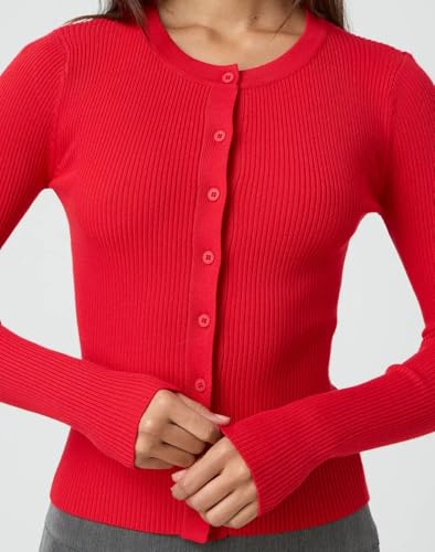 Image of Cioatin Women Long Sleeve Button Up Ribbed Knit Crop Cardigan Y2K Slim Fit Round Neck Sweater Tshirt Fall Going Out Tops