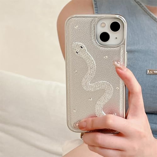 Coque iPhone 14 Antichoc avec Strass Serpent et Placage Laser en Cuir