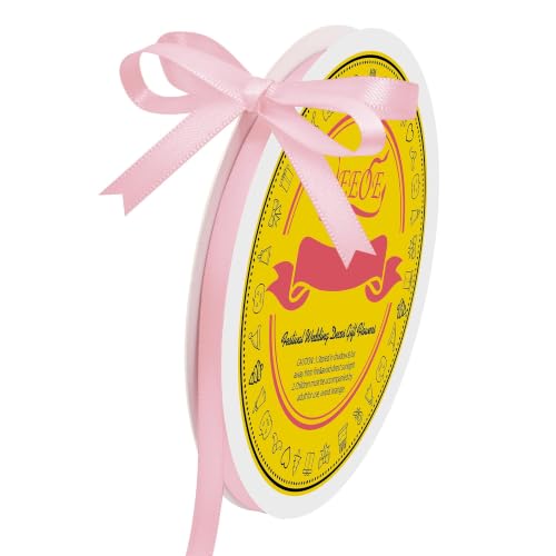 Image of Double Face Light Pink Satin Ribbon 1 /4 inch X 50 Yards Polyester Light Pink Ribbon for Gift Wrapping Very Suitable for Weddings Party Hair Bow Invitation Decorations and More