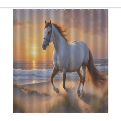 Rideau de douche cheval imperméable en tissu polyester 168 x 183 cm pour baignoire