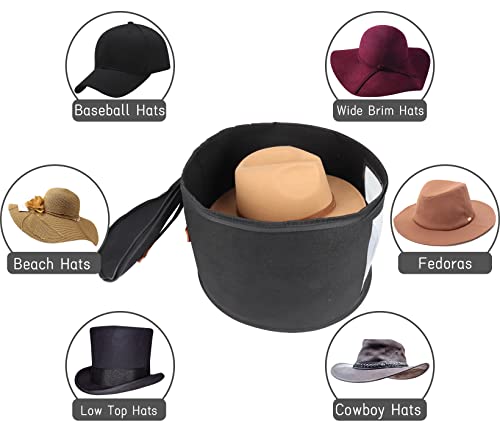 Goklmn Large Hat Box Travel,Foldable Hat Boxes With Lids, Decorative Closet Organizer For Women And Men,Suitable For Various Types Of Hats,15.7 X11 Inch,Black #TOP4