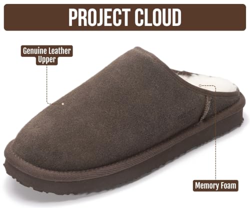Image of Project Cloud Men's 100% Genuine Leather Shearling Memory Foam Slippers