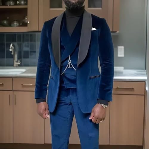 VENNYNG Men's Peak Lapel Velvet Suit 3 Piece Wedding Prom Tuxedo Suit Winter Men Suit4