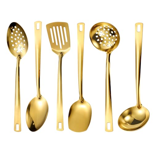 Gold Küchenutensilien Set 6-teilig, Besteck Set, Gold Besteck, Edelstahl Kochutensilien Set, Edelstahl Küchen mit Messer, Gabel, Löffel, Cutlery...
