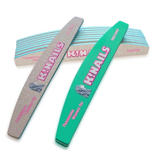 K!NAILS Lime per Unghie 100 180 Professionali - Set Limette Unghie Lavabili 10 Pezzi con Buffer Lima per Unghie 180/240 Lucidante in Omaggio - Lime rimozione gel semipermanente e ricostruzione unghie