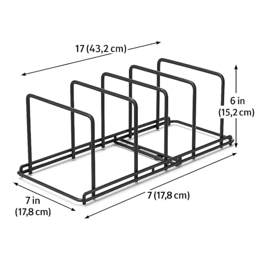 Image of Craft Expertise 6-Slot Pan & Pot Rack Organizer with Lid Holder - Adjustable Countertop Cookware & Plate Stand, Space-Saving Iron Kitchen Cabinet Organizer, Black (17 inch x 7 inch x 6 inch)