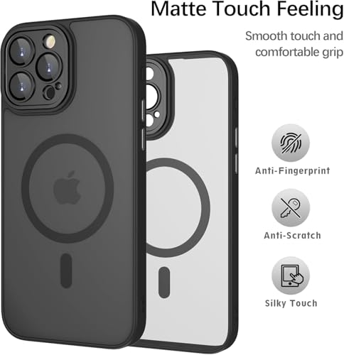 Image of Elzzi Magnetic Magsafe Designed for iPhone 16 Pro Max Case Translucent Matte Hard PC + TPU Back Cover [Compatible with MagSafe] Shockproof Phone Case, Full Black