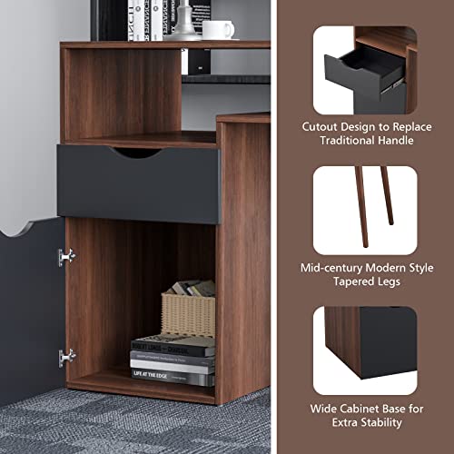 Costway Computer Desk With Door Cabinet & Drawer, 48” Home Office Pc Table W/Open Shelf, Mid-Century Modern Writing Desk W/Tapered Legs For Bedroom, Study & Living Room, Brown #TOP3