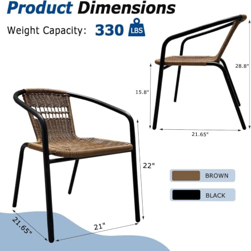 Image of 4 Stackable Wicker Patio Chairs, Weather-Resistant Outdoor Seating, Ideal for Balcony Porch Lawn & Small Patio Furniture Set Decor, Brown