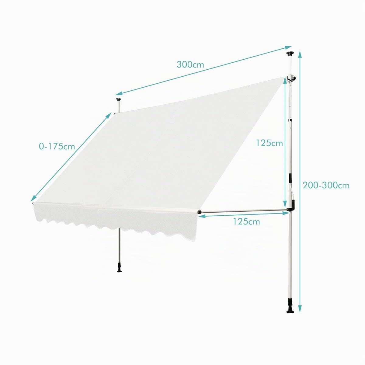 RELAX4LIFE Store Banne Manuel sans Perçage, Auvent Balcon Rétractable avec Manivelle, Tissu Oxford Anti-UV Imperméable, Hauteur Réglable 2-3 M, Store Banne pour Porte Fenêtre (Beige, 300 X 125 cm)
