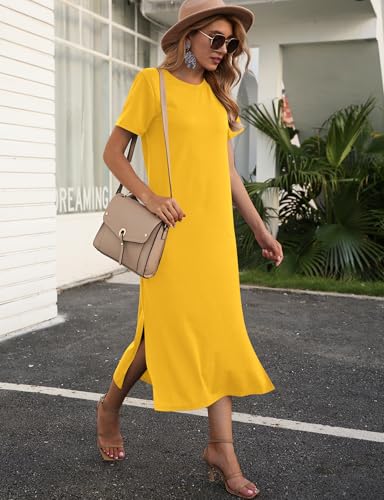 Image of Naggoo Summer Dresses for Women Short Sleeve Side Slit Long T Shirt Dress Beach Sundress Travel Vacation Outfits with Pockets