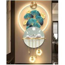 GRRICEPL 3D Metal Ginkgo Biloba Wall Decor, Modern Home Decor Wall Sculptures, Wall Sculptures Painting Hanging Wall Art with Led LightColorB,Size80x160cm