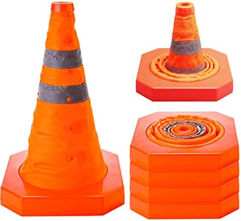 CARTMAN 4 Pack 15.5 Inch Collapsible Traffic Cones, Safety Road Parking Cone for Traffic Control, Driving Construction Cones with Reflective Strips Collar, Orange
