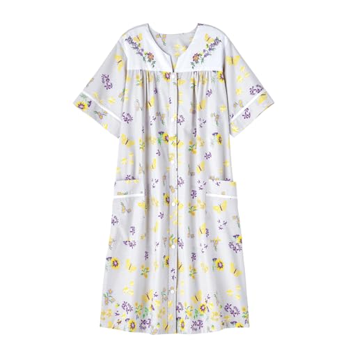 Image of AmeriMark Women Calf-Length Snap Front Knit Duster House Coat Robe - Loose-Fitting Plush Bathrobe - Short Sleeve Bath Robe