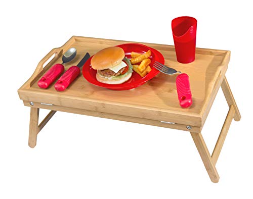 Essential Medical Supply Bamboo Bed and Lap Tray with Flip Up Top, Raided Edge and Handles, Tan - Thumbnail 4