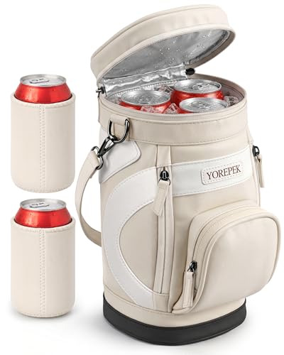 YOREPEK Golf Cooler Bag Insulated Golf Bag Shaped Cooler Holds 6 Cans with 2 Can Sleeves Included PU Leather Leak-Resistant Cooler Fits Discreetly in Golf Bags Fathers Day Golf Gifts for Men Dad