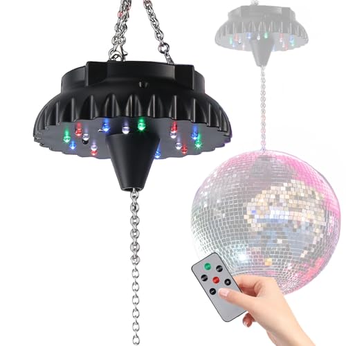 Disco Ball Motor Rotating with Light: Rechargeable Disco Ball Spinner with Remote Adjustable Speed - 18 RGBW LED Light for Wedding Party Decor