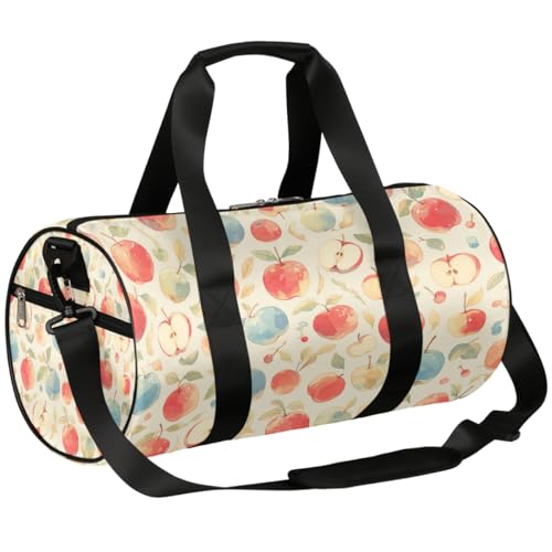 Bolsa de lona deportiva con diseño de manzanas de acuarela, bolsa de lona ligera para el hombro, bolsa de viaje para hombres y mujeres (manzanas rojas y azules), Manzanas de acuarela, 17.6(L) x 9(W) x