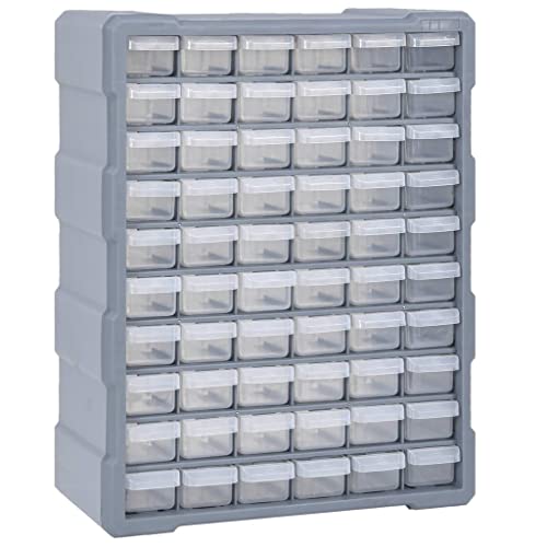 vidaXL Organisateur Multi-Tiroirs, 60 Tiroirs, Gris, Plastique PP, Rangement pour Outils et Bricolage, Armoire Murale Atelier pour Vis, Clous, Boulons et...