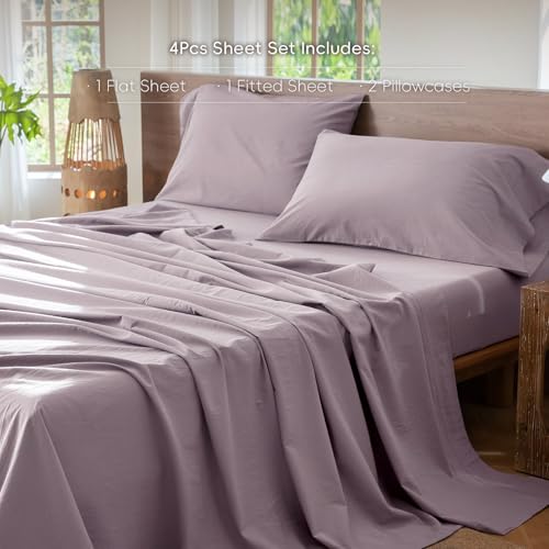 Image of MooMee Sheet Set 100% Washed Cotton Linen-Like Extra Deep Pocket Queen | Relaxed Linen-like Texture. Soft, Breathable & Lightweight Comfort. 15-19 inch Extra Deep Pocket with All-around Elastic