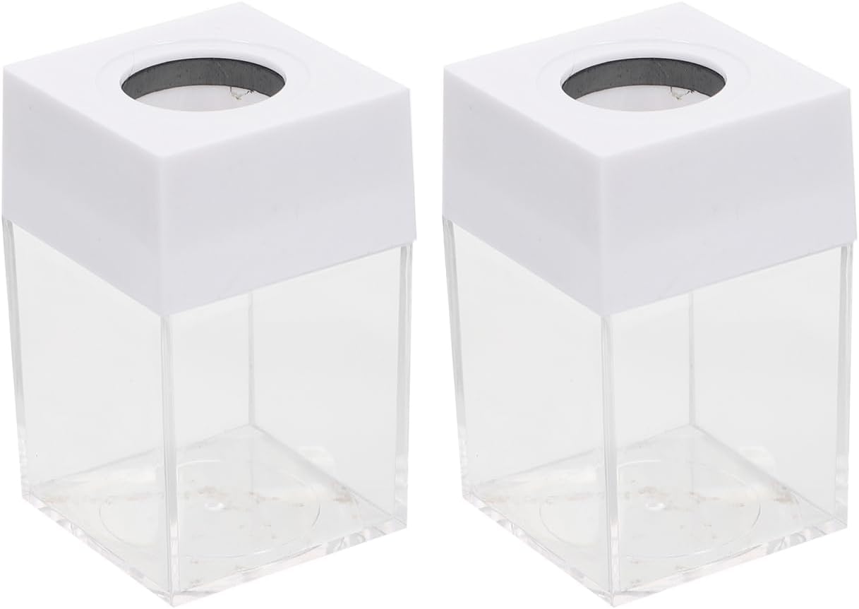 TEHAUX 2pcs Creative Square Macaron Color Paper Clip Dispensers Transparent Storage Organizers for Desk Office Paperclips Pens and Stationery Items