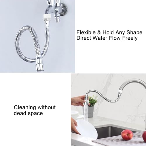 ZephyrCraft Wasserhahn Verlängerung 30cm – 360° Schwenkbarer Wasserhahn Aufsatz mit 2 Strahlmodi, Flexibler Edelstahl-Schlauch, 6 Adapter für Küche & Bad