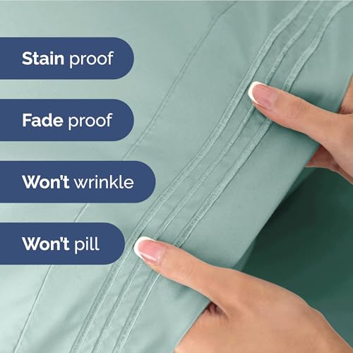 Image of Twin XL Size 3 Piece Sheet Set - Ultra Soft & Cooling Sheets - Light Teal | Fits 8 Inch to 16 inch Mattress, Wrinkle Free & Fade Resistant with Deep Pockets, Breathable, Comfy Hotel Luxury Bedding
