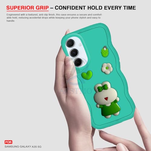 Image of AESTMO Back Case Cover for Samsung Galaxy A35 5G | 3D Cute Fun Cartoon Characters | Anti Slip Grip Cute Wave Curly Frame Shape | Full Body Protection Back Cover for Samsung Galaxy A35 5G (MintGreen)