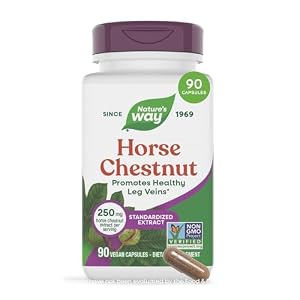 Nature’s Way Horse Chestnut Extract, Premium Extract, Supports Healthy Leg Veins*, Standardized to 20% Aescin, Non-GMO Project Verified, Gluten Free, Vegan, 90 Capsules