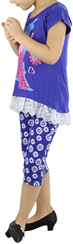 Image of ToBeInStyle Girl's 2 Piece Outfit Top & Leggings Set Casual Graphic Shirt Capri Pants