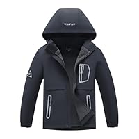 BuyiRen Boys Girls Windbreakers Jacket Rain Jackets Hooded Raincoat Fleece Lined Rain Coats for Kids, Black, 12-13 Years