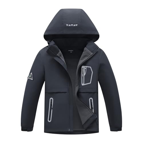 Image of MGEOY Boys Girls Rain Jacket Lightweight Waterproof Hooded Fleece Lined Raincoat Windbreakers for Kids