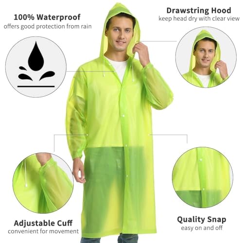 Image of Opret Portable EVA Raincoats for Adults, Reusable Rain Ponchos with Hoods and Sleeves Lightweight Raincoats, 2 Pack