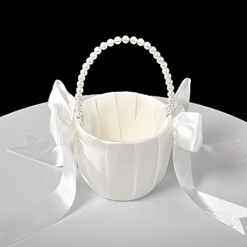 Atailove Flower Girl Basket And Pearl Handle For Weddings - Cute Cherish Fairy Flower Baskets (Ivory) #TOP4