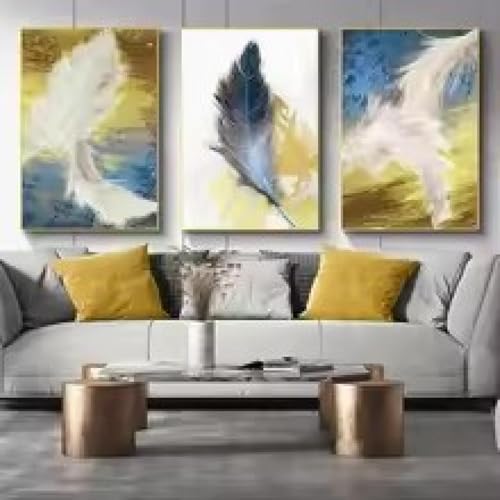 Affiches abstraites en plumes YUSUZHU lot de 3 toiles encadrées 20x35 cm pour salon