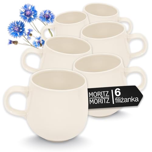 Moritz & Moritz ALHAMBRA 6-częściowy zestaw filiżanek do kawy, kremowe, ok. 500 ml, z wysokiej jakości porcelany, stylowe wzornictwo z uchem, filiżanki z uchem, do kawy, herbaty, gorącej czekolady