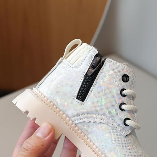 Girls Glitter Ankle Boots Lace Up Waterproof Combat Boot Trendy Faux Leather Side Zipper Short Booties (1-6 Years)4