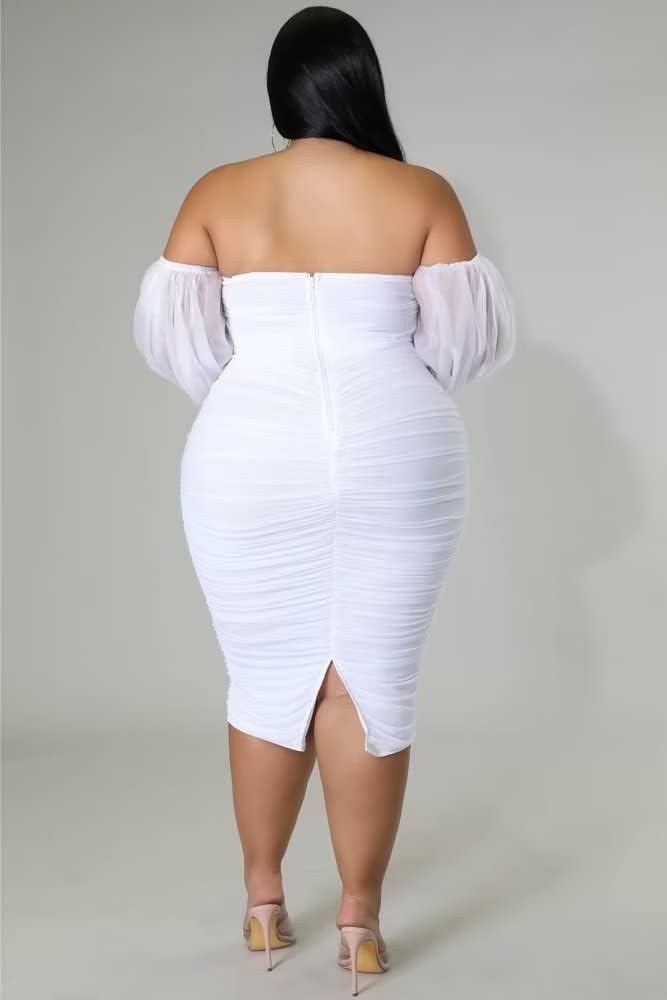 EDITCOZY Women Plus Size Dresses Curvy Off Shoulder Long Sleeve Cocktail Wedding Guest Bodycon Club Midi Dress - Image 4