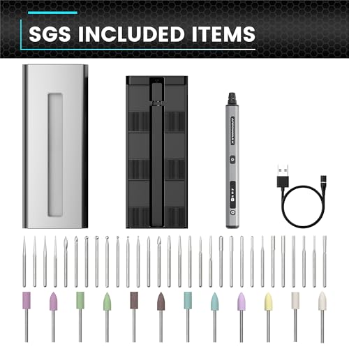 AM ARROWMAX Mini caneta de gravação elétrica, motor oca, 42 pontas com caixa de alumínio, OLED, carg