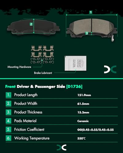 Image of SCITOO D1736 D905 Front Ceramic Rear Ceramic Brake Pad Sets | 2014-2021 For INFINITI For Q50,2017-2020 For Q60,2016-2017 For QX50,2014-2019 For Nissan For Rogue