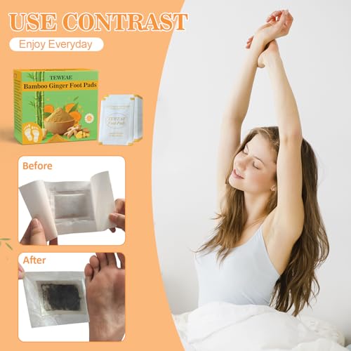 Image of TEWEAE 32-Count Ginger Foot Pads, Bamboo Vinegar & Mugwort Foot Patches to Sleep Better | Stress & Fatigue Relief | Relaxation Foot Spa for Tired Feet | Use During Sleep