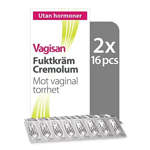 Vagisan Fuktkräm Cremolum | Hormonfria vagitorier mot vaginal torrhet | Intima vagitorier för daglig vaginal hälsa | 2x 16 st.